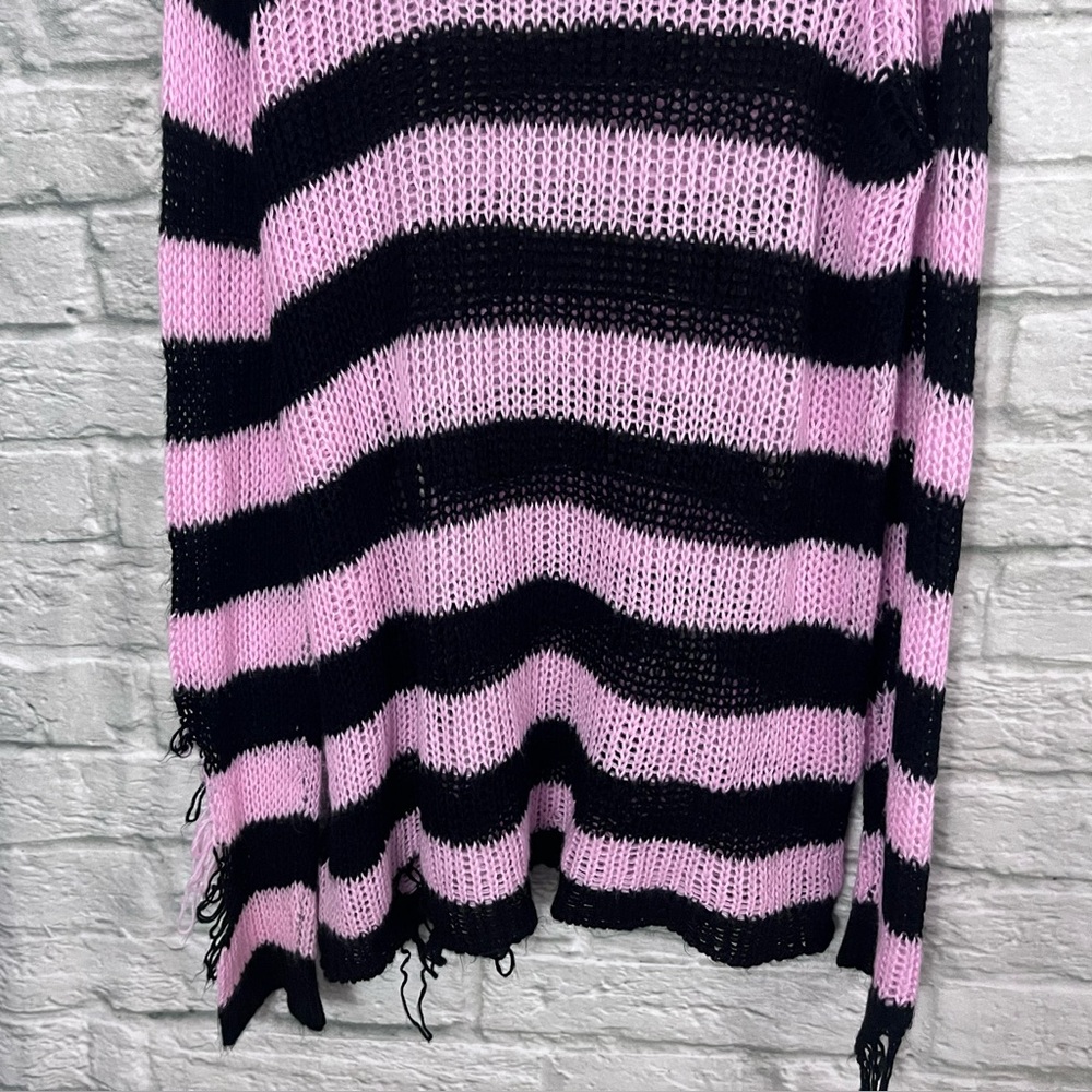 Killstar Size Large Bad Blossoms Knit Sweater Pink And Black Distressed Gothic - Picture 13 of 16